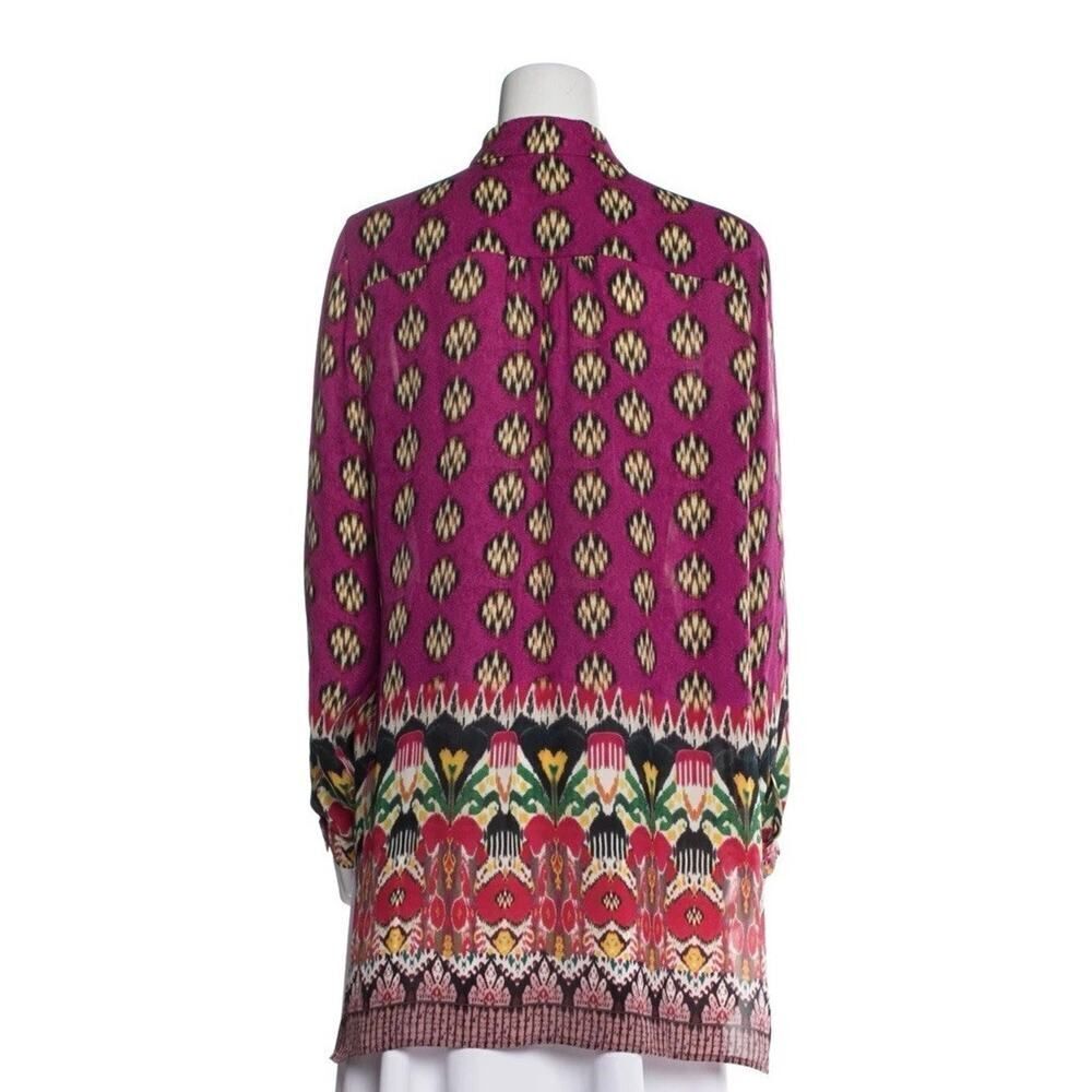 Etro 100% Silk Button-Up Blouse Pink Ikat Print Size US 10 (IT 46) - Picture 2 of 15